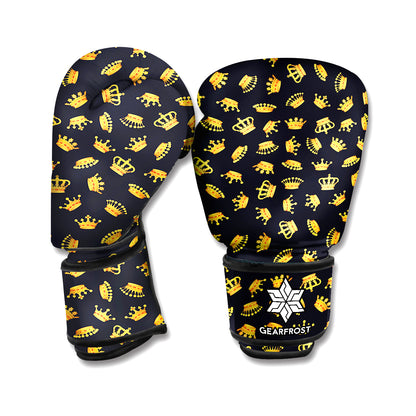 Gold Crown Pattern Print Boxing Gloves