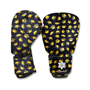 Gold Crown Pattern Print Boxing Gloves