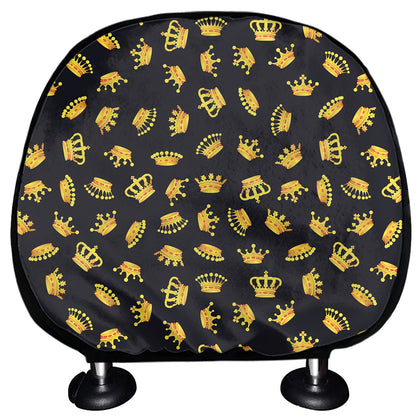 Gold Crown Pattern Print Car Headrest Covers
