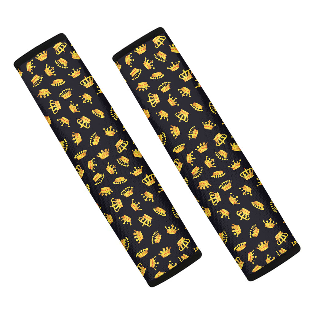 Gold Crown Pattern Print Car Seat Belt Covers