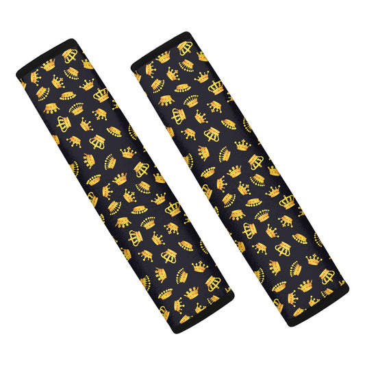 Gold Crown Pattern Print Car Seat Belt Covers