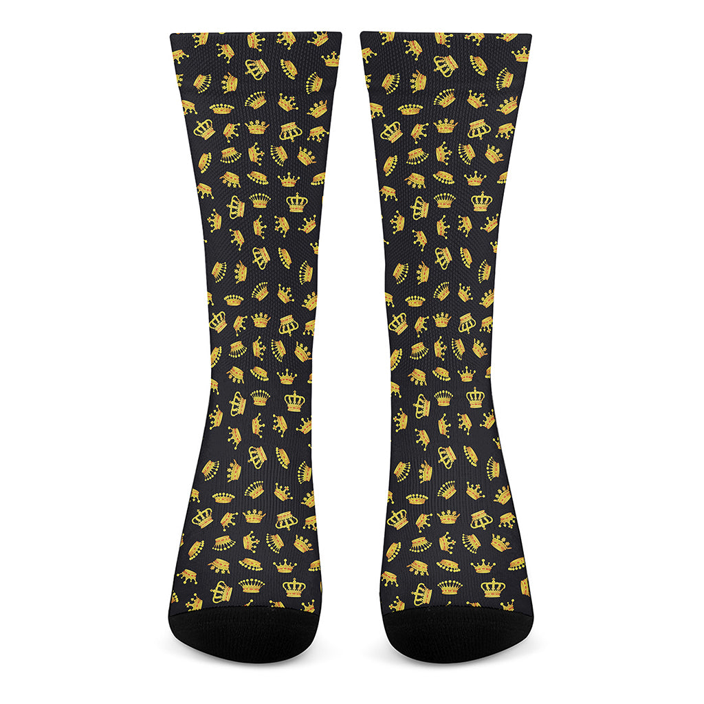 Gold Crown Pattern Print Crew Socks