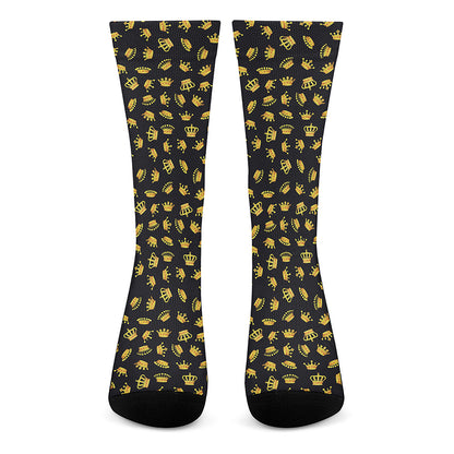 Gold Crown Pattern Print Crew Socks