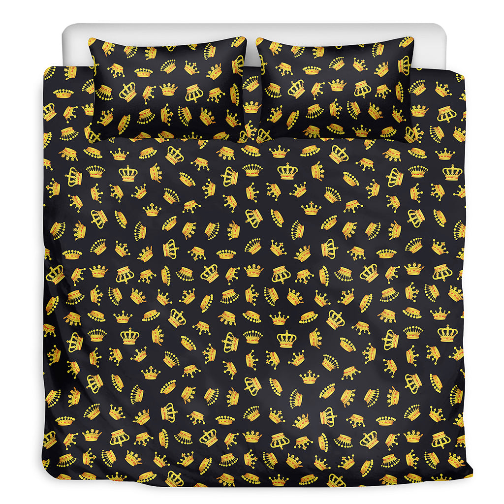 Gold Crown Pattern Print Duvet Cover Bedding Set