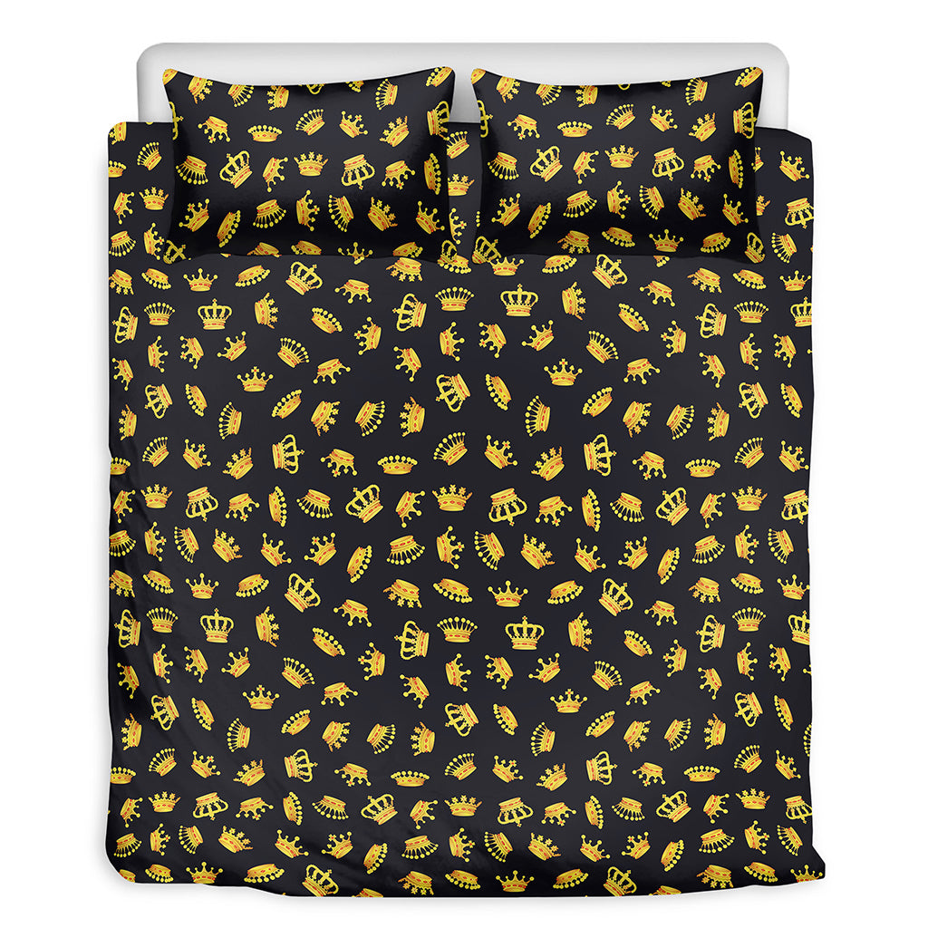 Gold Crown Pattern Print Duvet Cover Bedding Set
