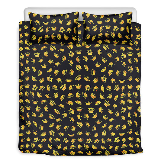Gold Crown Pattern Print Duvet Cover Bedding Set