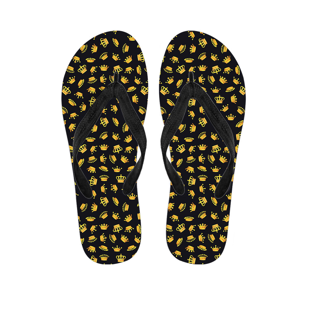Gold Crown Pattern Print Flip Flops