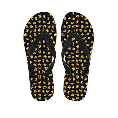 Gold Crown Pattern Print Flip Flops