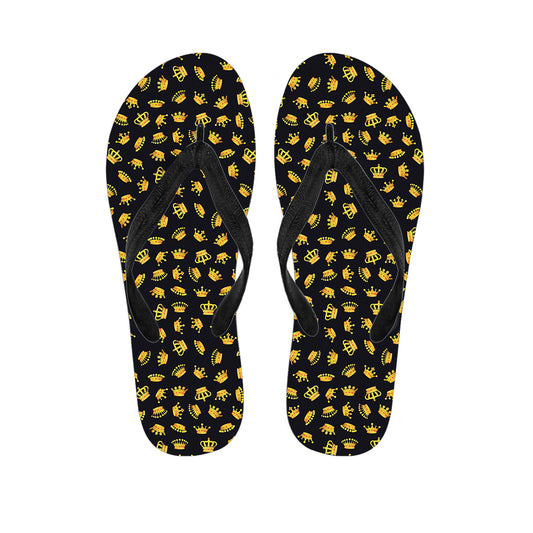 Gold Crown Pattern Print Flip Flops
