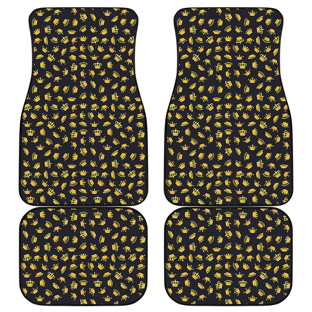Gold Crown Pattern Print Front and Back Car Floor Mats