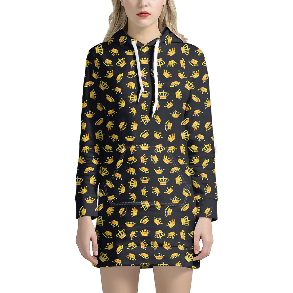 Gold Crown Pattern Print Hoodie Dress