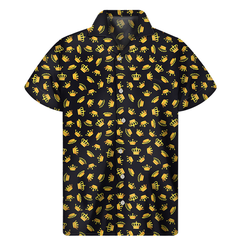 Gold Crown Pattern Print Men's Short Sleeve Shirt