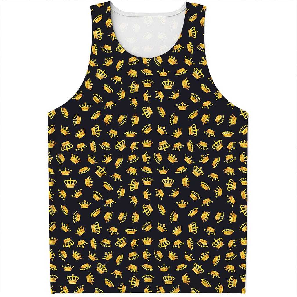 Gold Crown Pattern Print Men's Tank Top