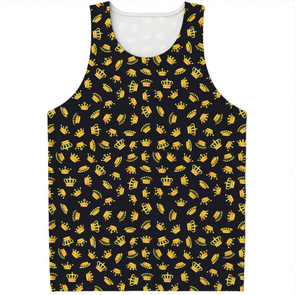 Gold Crown Pattern Print Men's Tank Top