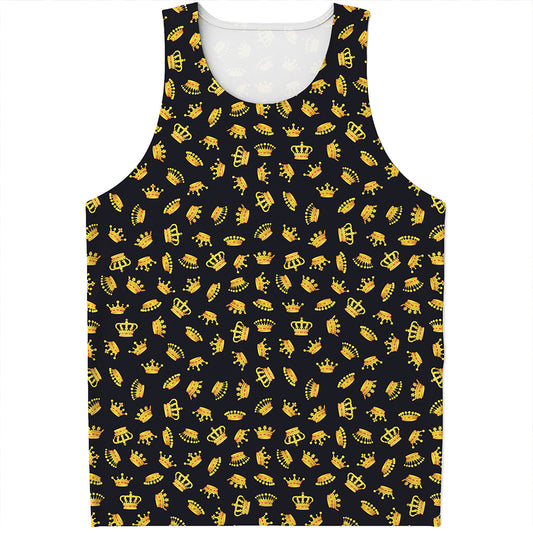 Gold Crown Pattern Print Men's Tank Top