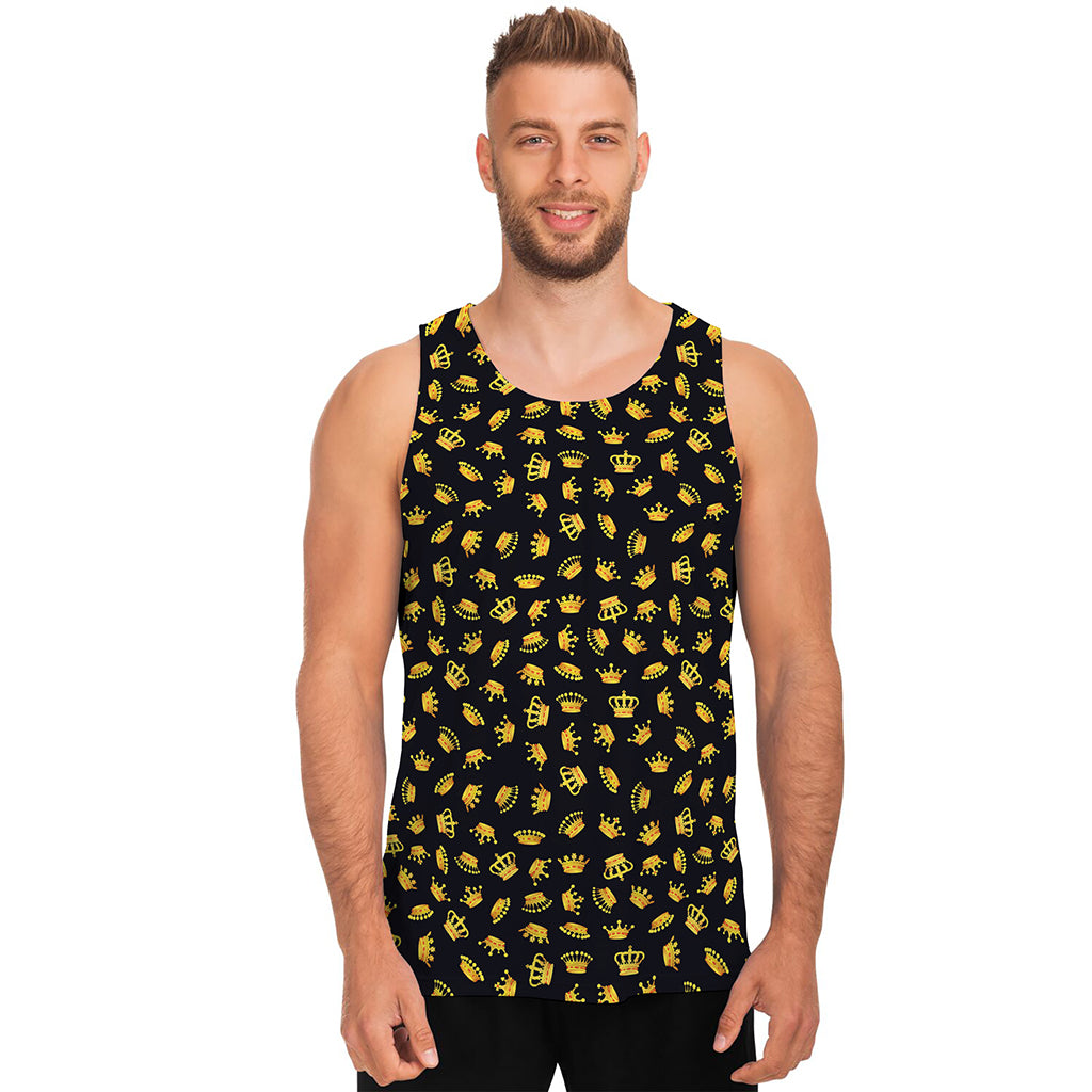 Gold Crown Pattern Print Men's Tank Top