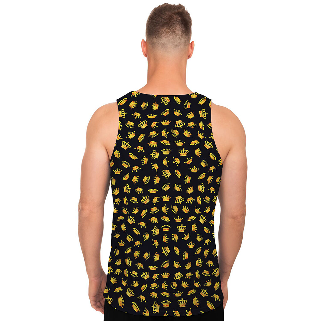 Gold Crown Pattern Print Men's Tank Top