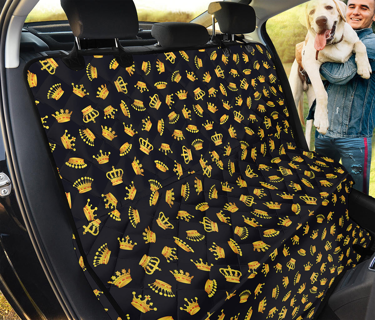 Gold Crown Pattern Print Pet Car Back Seat Cover