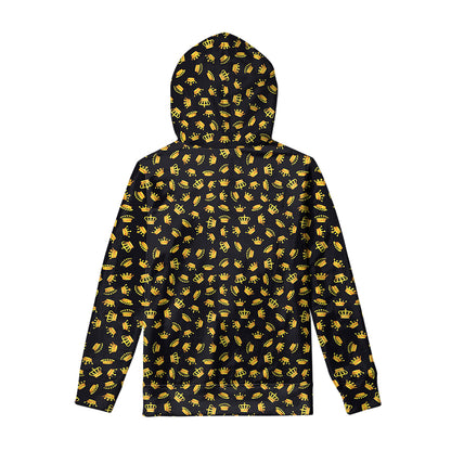 Gold Crown Pattern Print Pullover Hoodie