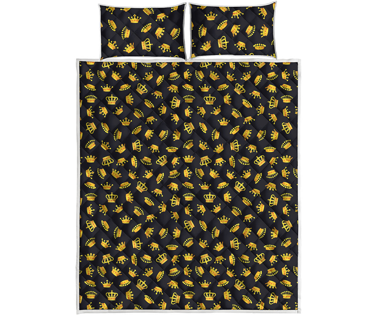 Gold Crown Pattern Print Quilt Bed Set