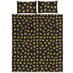 Gold Crown Pattern Print Quilt Bed Set