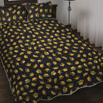 Gold Crown Pattern Print Quilt Bed Set