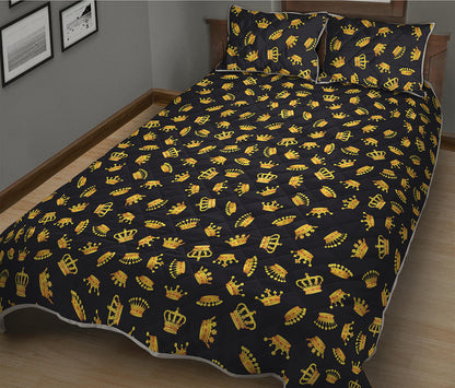 Gold Crown Pattern Print Quilt Bed Set