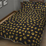 Gold Crown Pattern Print Quilt Bed Set