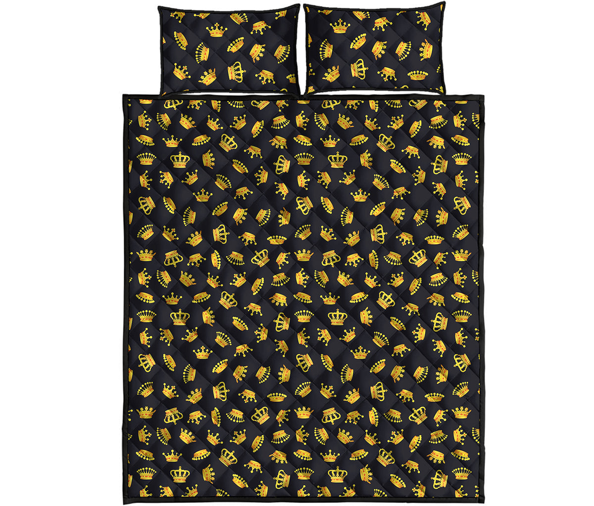 Gold Crown Pattern Print Quilt Bed Set