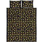Gold Crown Pattern Print Quilt Bed Set