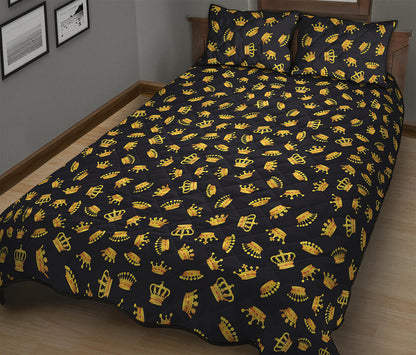Gold Crown Pattern Print Quilt Bed Set