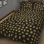 Gold Crown Pattern Print Quilt Bed Set