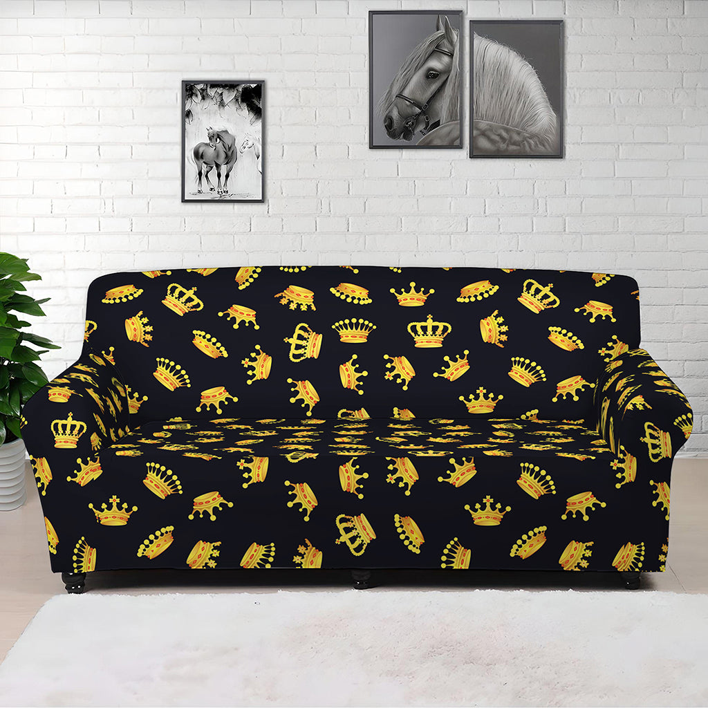 Gold Crown Pattern Print Sofa Cover