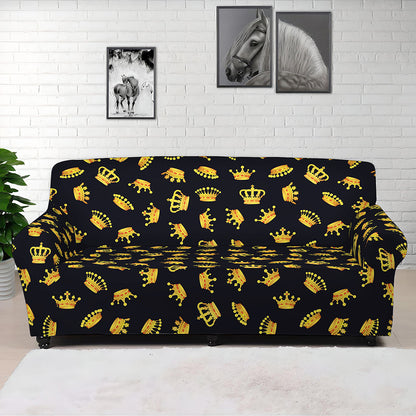 Gold Crown Pattern Print Sofa Cover
