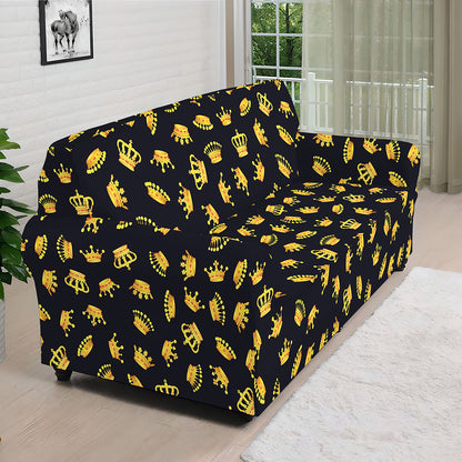 Gold Crown Pattern Print Sofa Cover
