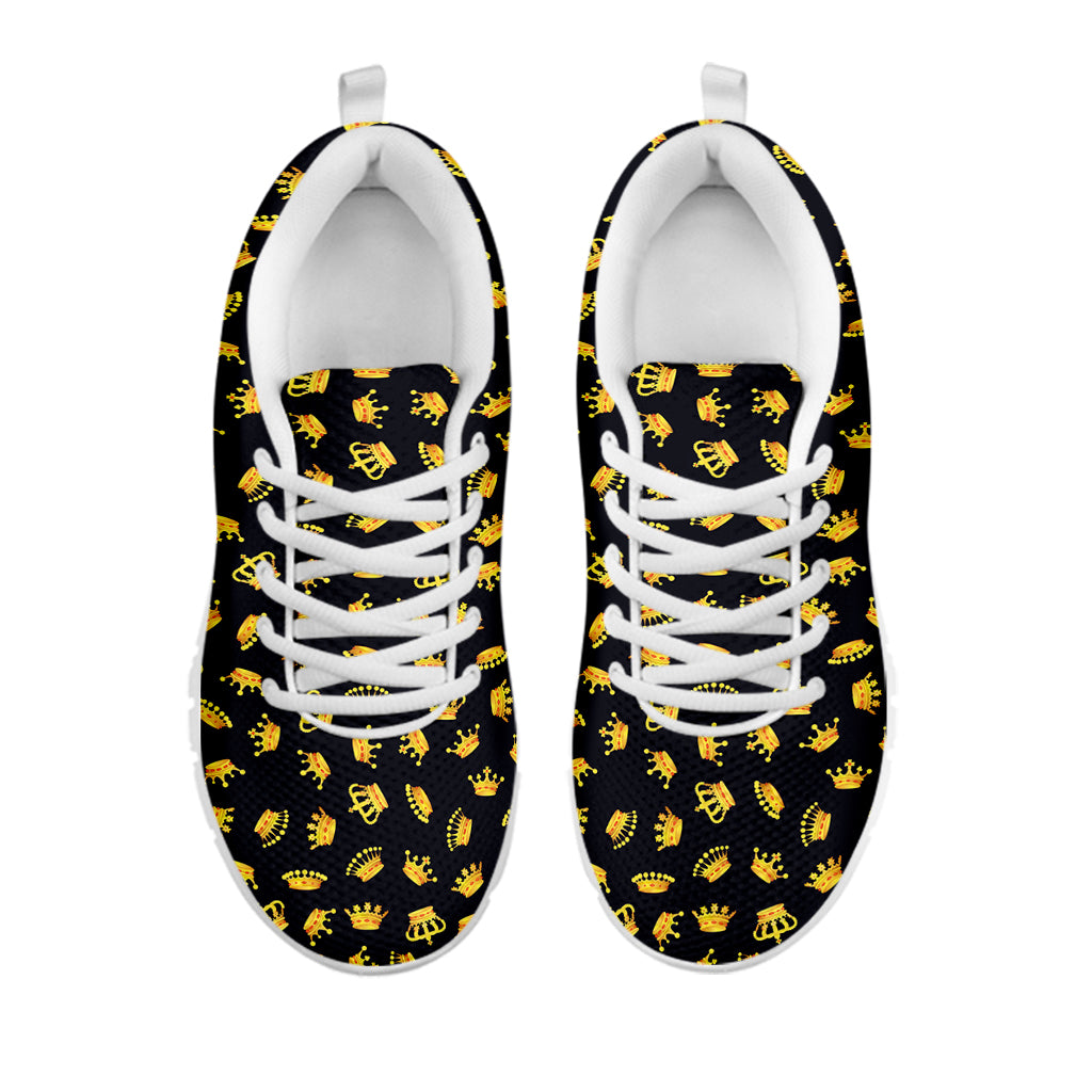 Gold Crown Pattern Print White Sneakers