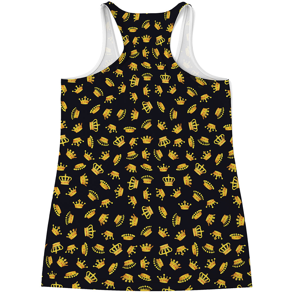 Gold Crown Pattern Print Women's Racerback Tank Top