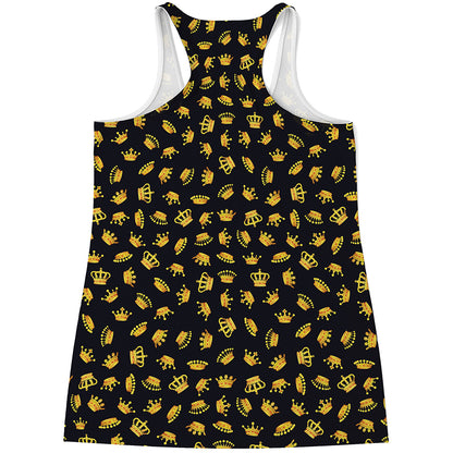 Gold Crown Pattern Print Women's Racerback Tank Top
