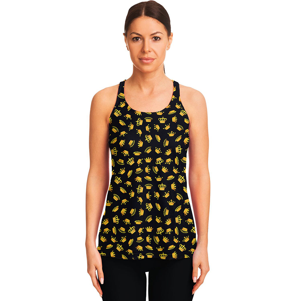 Gold Crown Pattern Print Women's Racerback Tank Top