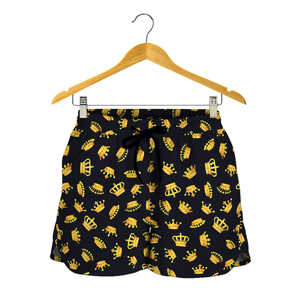 Gold Crown Pattern Print Women's Shorts