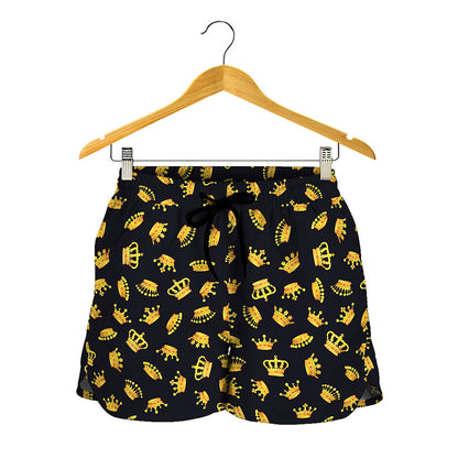 Gold Crown Pattern Print Women's Shorts