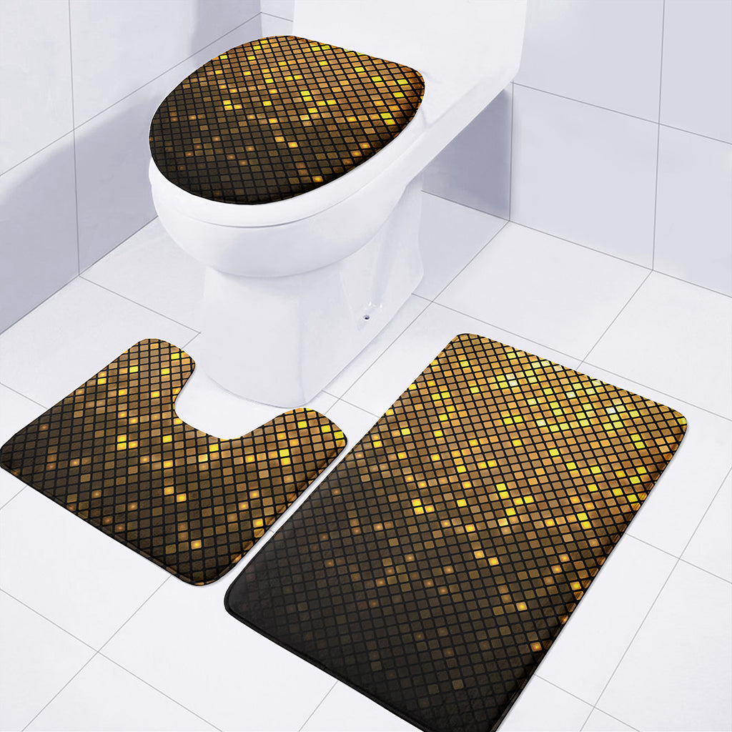 Gold Disco Lights Pattern Print 3 Piece Bath Mat Set
