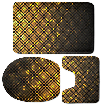 Gold Disco Lights Pattern Print 3 Piece Bath Mat Set