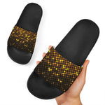 Gold Disco Lights Pattern Print Black Slide Sandals