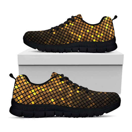 Gold Disco Lights Pattern Print Black Sneakers