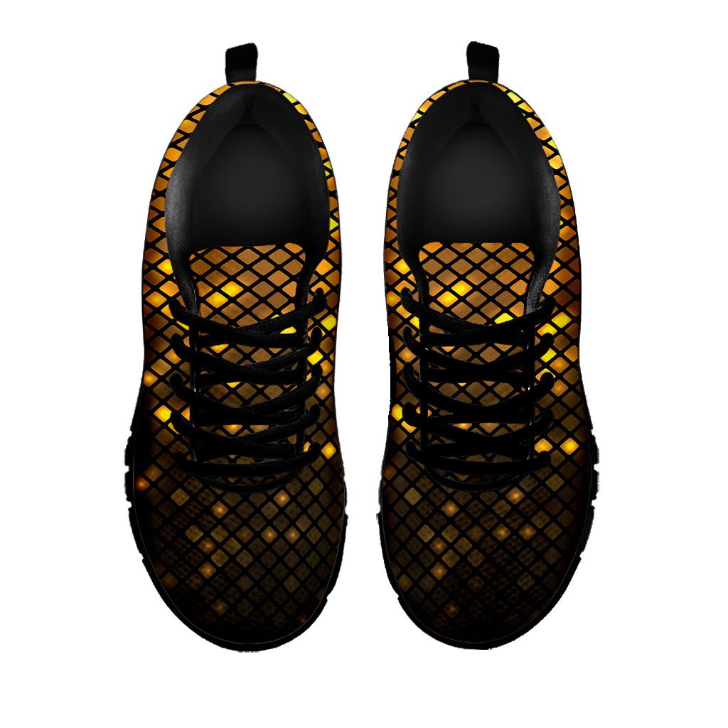 Gold Disco Lights Pattern Print Black Sneakers