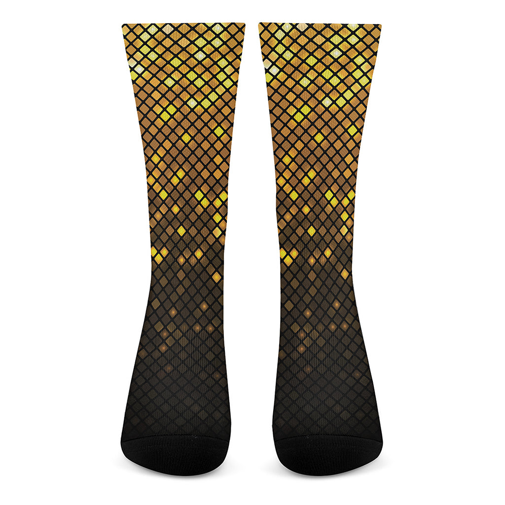 Gold Disco Lights Pattern Print Crew Socks
