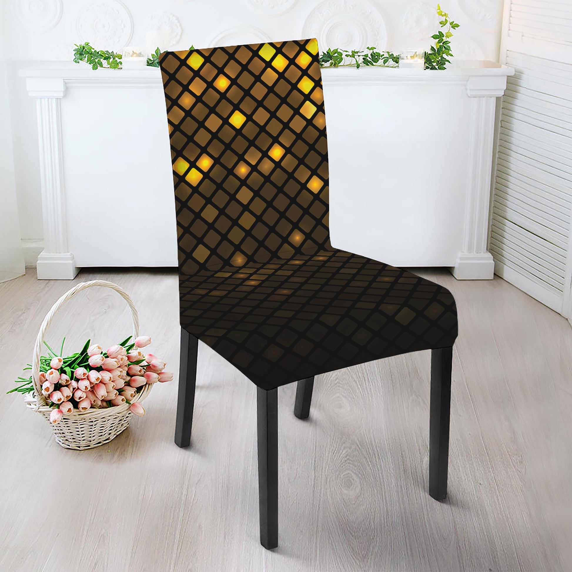 Gold Disco Lights Pattern Print Dining Chair Slipcover