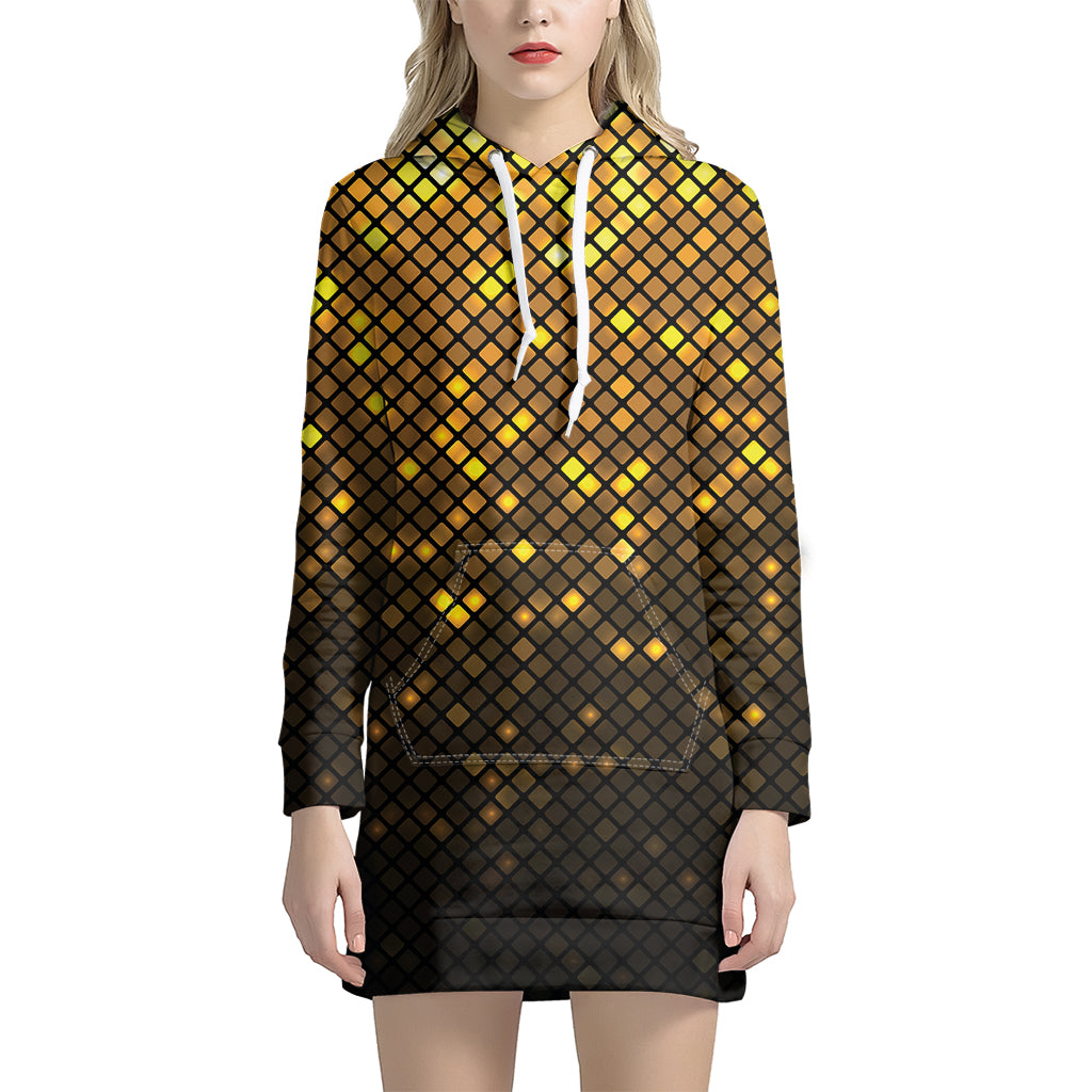 Gold Disco Lights Pattern Print Hoodie Dress