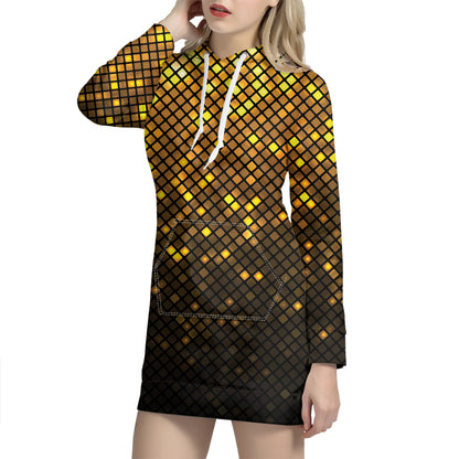Gold Disco Lights Pattern Print Hoodie Dress